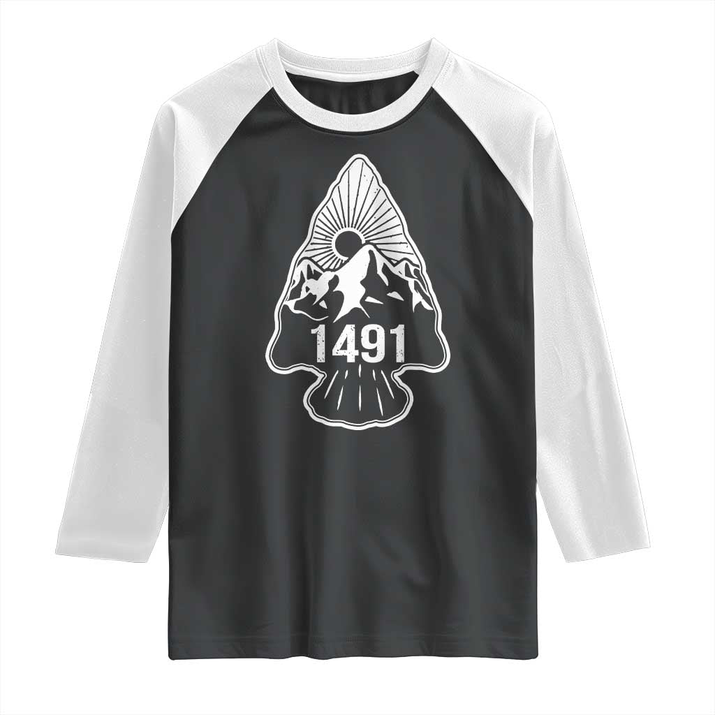 Proud Native American 1491 Pre Columbus Indigenous Arrowhead Raglan Shirt TS11 Black White Print Your Wear