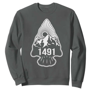 Proud Native American 1491 Pre Columbus Indigenous Arrowhead Sweatshirt TS11 Dark Heather Print Your Wear