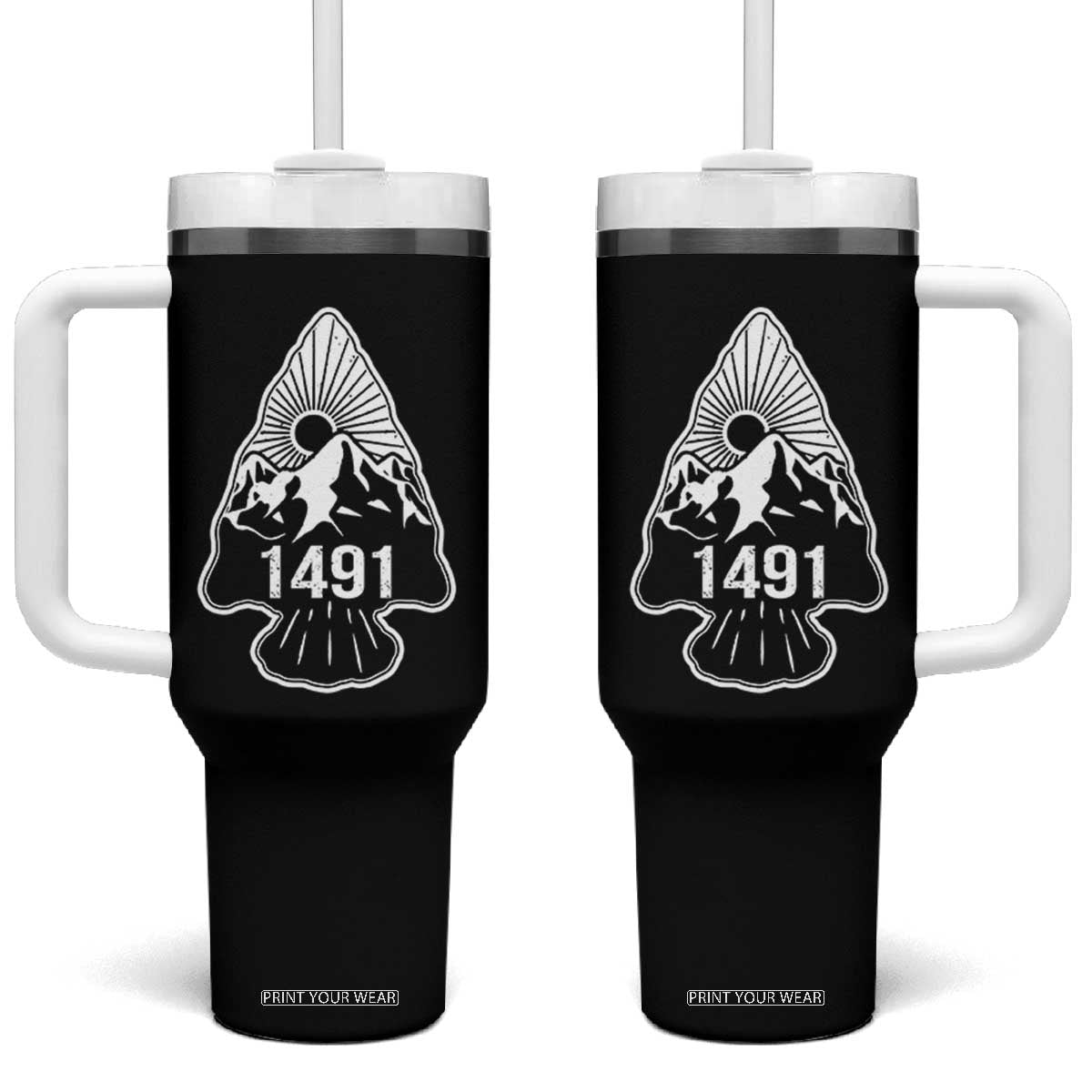 Proud Native American 1491 Pre Columbus Indigenous Arrowhead Tumbler With Handle TS11 One Size: 40 oz Black Print Your Wear