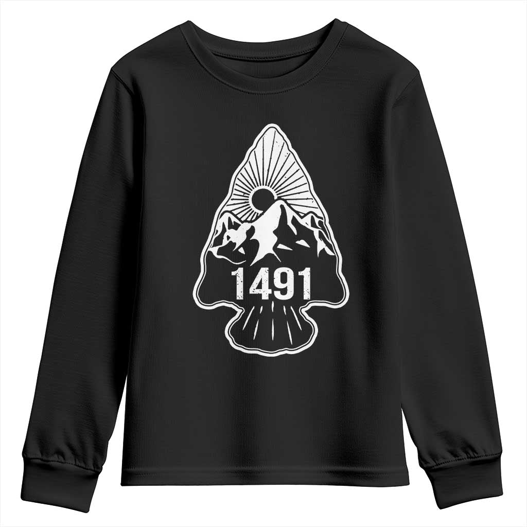 Proud Native American 1491 Pre Columbus Indigenous Arrowhead Youth Sweatshirt TS11 Black Print Your Wear