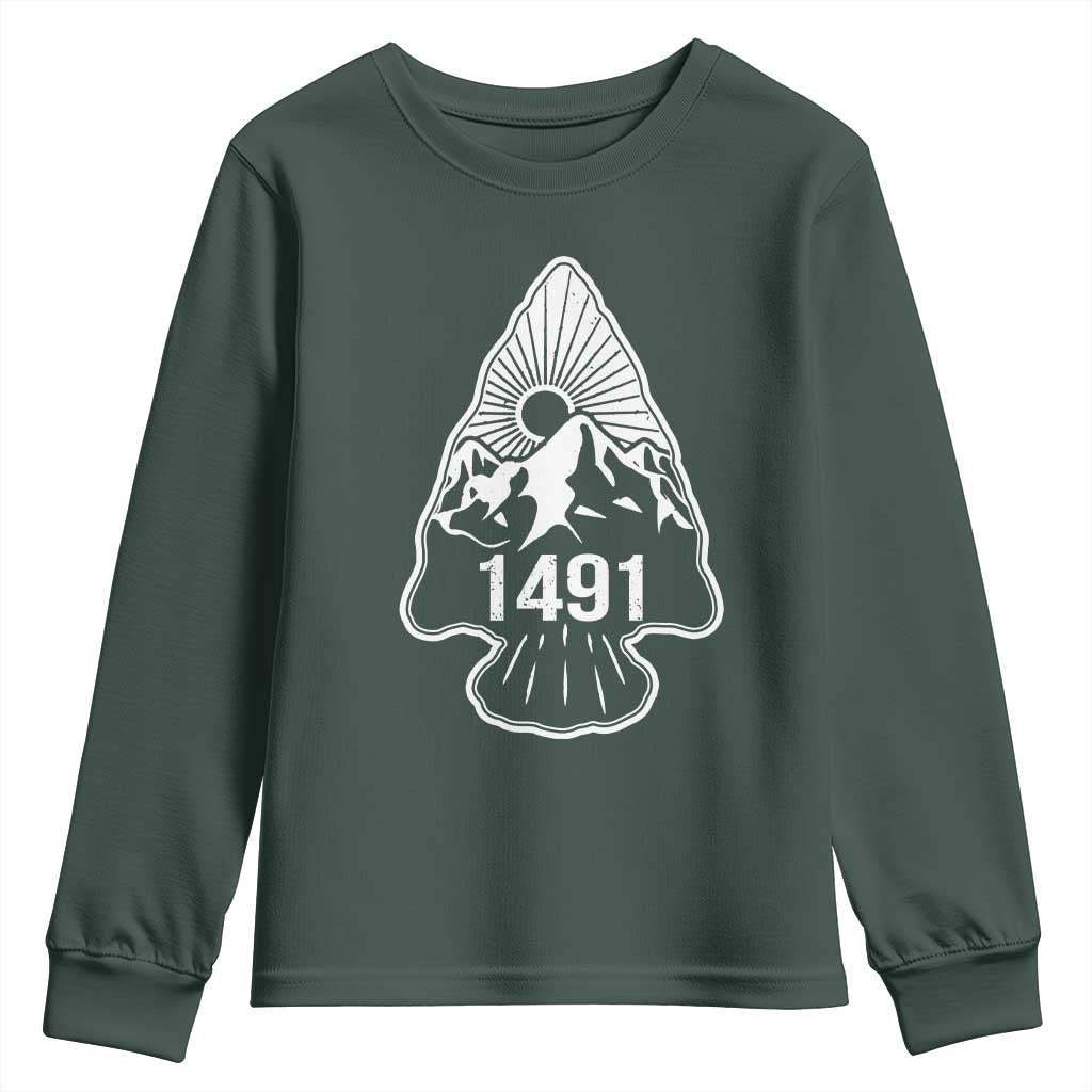 Proud Native American 1491 Pre Columbus Indigenous Arrowhead Youth Sweatshirt TS11 Dark Forest Green Print Your Wear