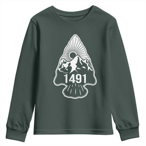 Proud Native American 1491 Pre Columbus Indigenous Arrowhead Youth Sweatshirt TS11 Dark Forest Green Print Your Wear