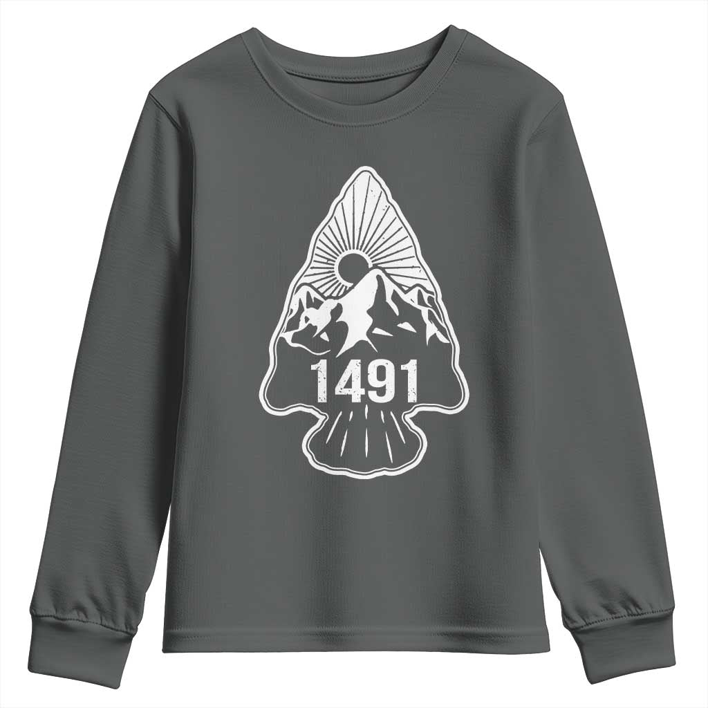 Proud Native American 1491 Pre Columbus Indigenous Arrowhead Youth Sweatshirt TS11 Dark Heather Print Your Wear