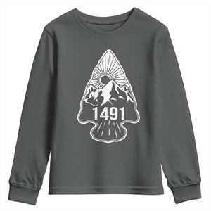 Proud Native American 1491 Pre Columbus Indigenous Arrowhead Youth Sweatshirt TS11 Dark Heather Print Your Wear