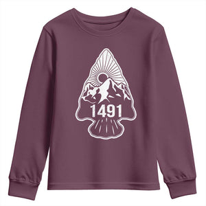 Proud Native American 1491 Pre Columbus Indigenous Arrowhead Youth Sweatshirt TS11 Maroon Print Your Wear