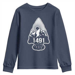 Proud Native American 1491 Pre Columbus Indigenous Arrowhead Youth Sweatshirt TS11 Navy Print Your Wear