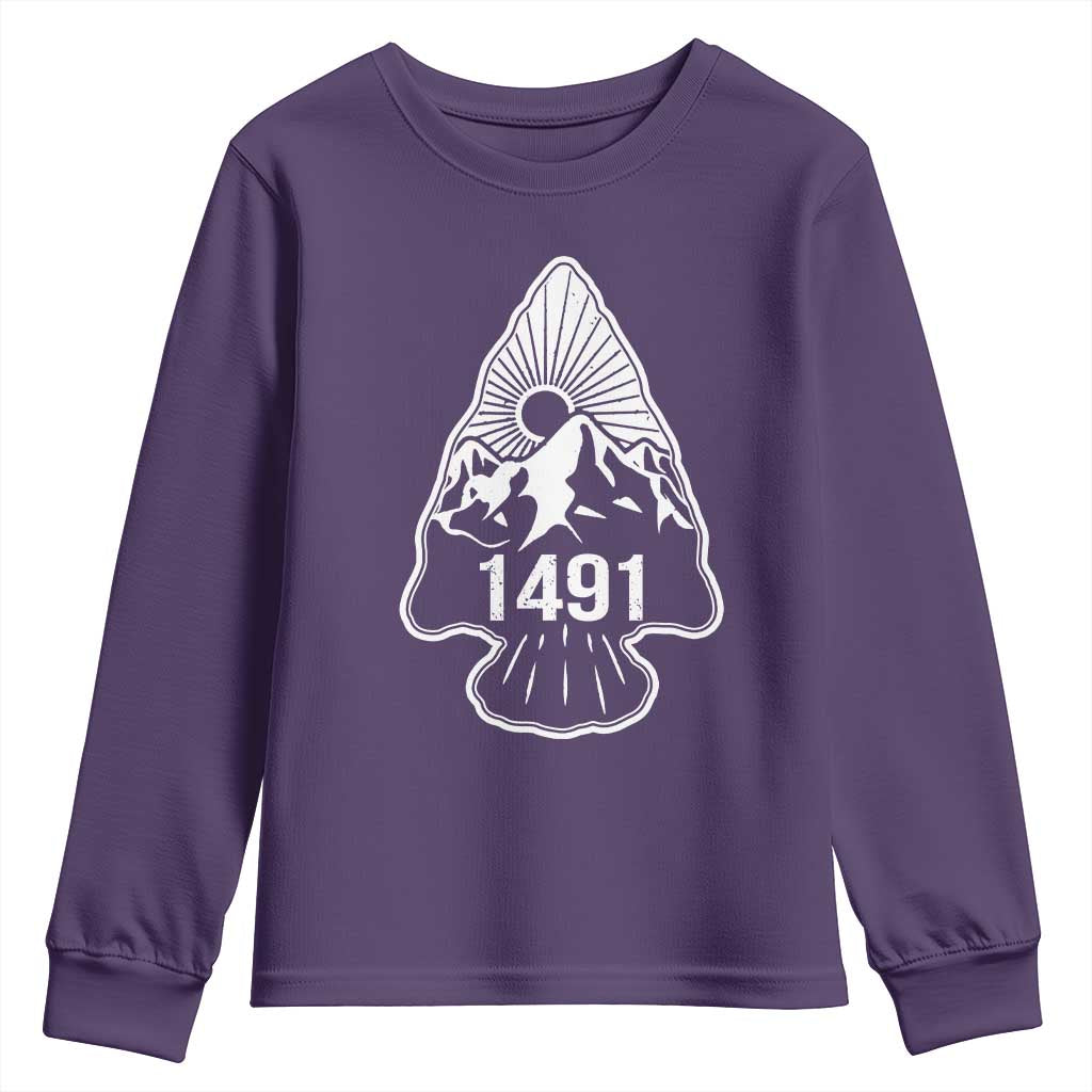 Proud Native American 1491 Pre Columbus Indigenous Arrowhead Youth Sweatshirt TS11 Purple Print Your Wear