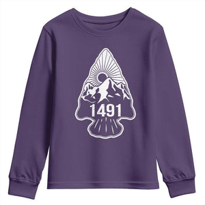 Proud Native American 1491 Pre Columbus Indigenous Arrowhead Youth Sweatshirt TS11 Purple Print Your Wear