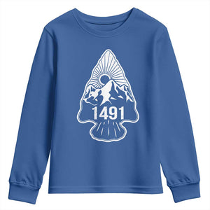 Proud Native American 1491 Pre Columbus Indigenous Arrowhead Youth Sweatshirt TS11 Royal Blue Print Your Wear