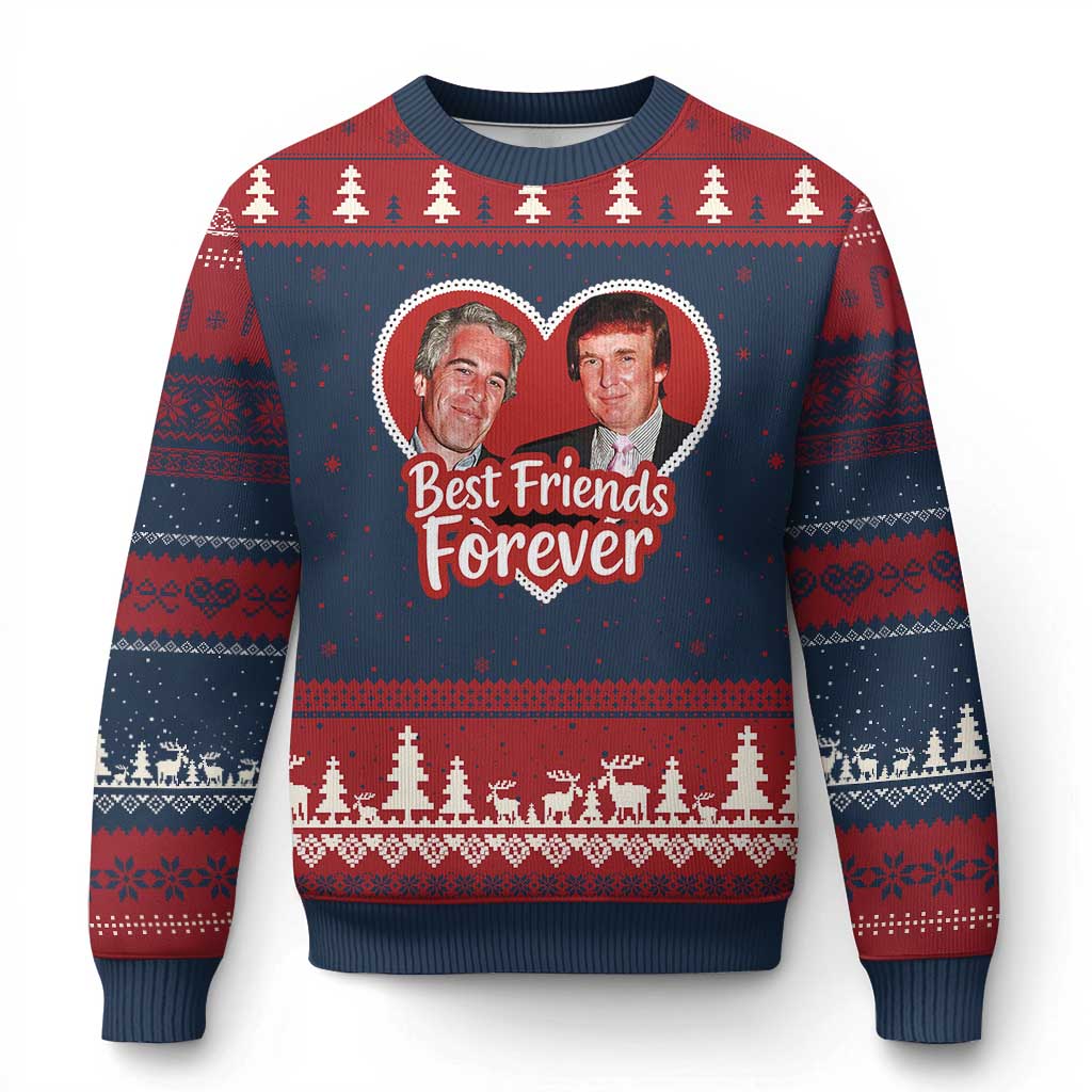 Funny Trump Best Friend Forever Ugly Christmas Sweater Humor Political Coquette Lace Heart TS11 Navy Red Print Your Wear