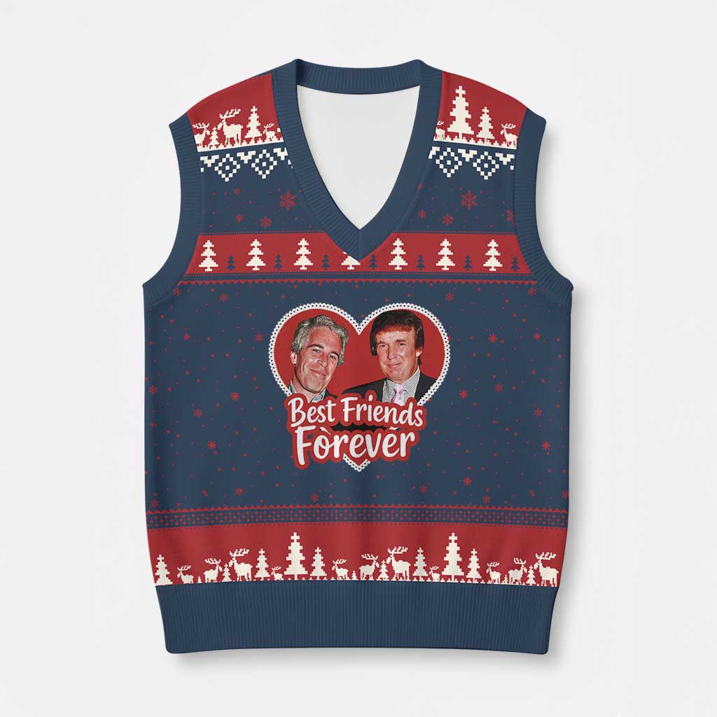 Funny Trump Best Friend Forever V-Neck Knit Sweater Vest Humor Political Coquette Lace Heart - Print Your Wear