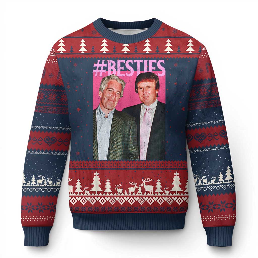 Funny Trump Bestie Ugly Christmas Sweater Humor Political 2025 TS11 Navy Red Print Your Wear