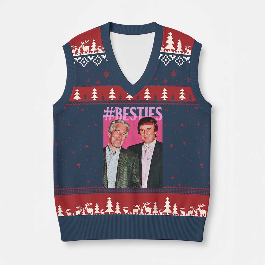 Funny Trump Bestie V-Neck Knit Sweater Vest Humor Political 2025 TS11 Navy Red Print Your Wear
