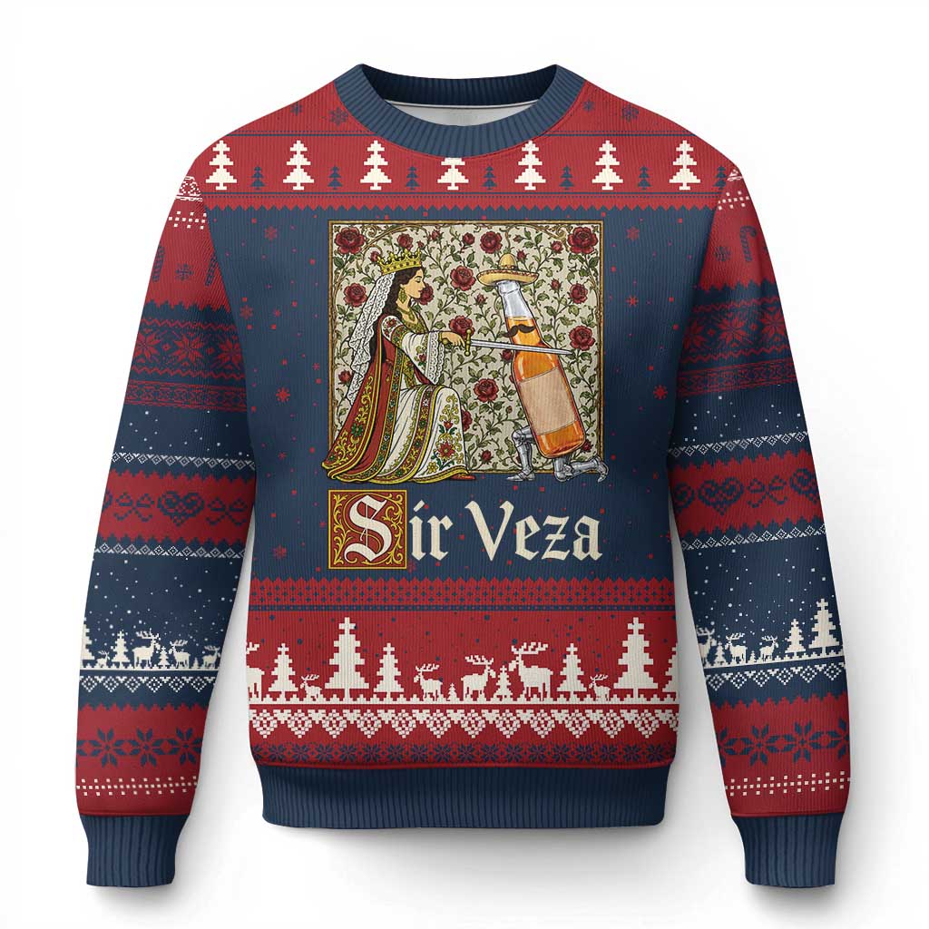 Sir Veza Beer Medieval Knight Pun Sombrero Cinco De Mayo Ugly Christmas Sweater TS11 Navy Red Print Your Wear