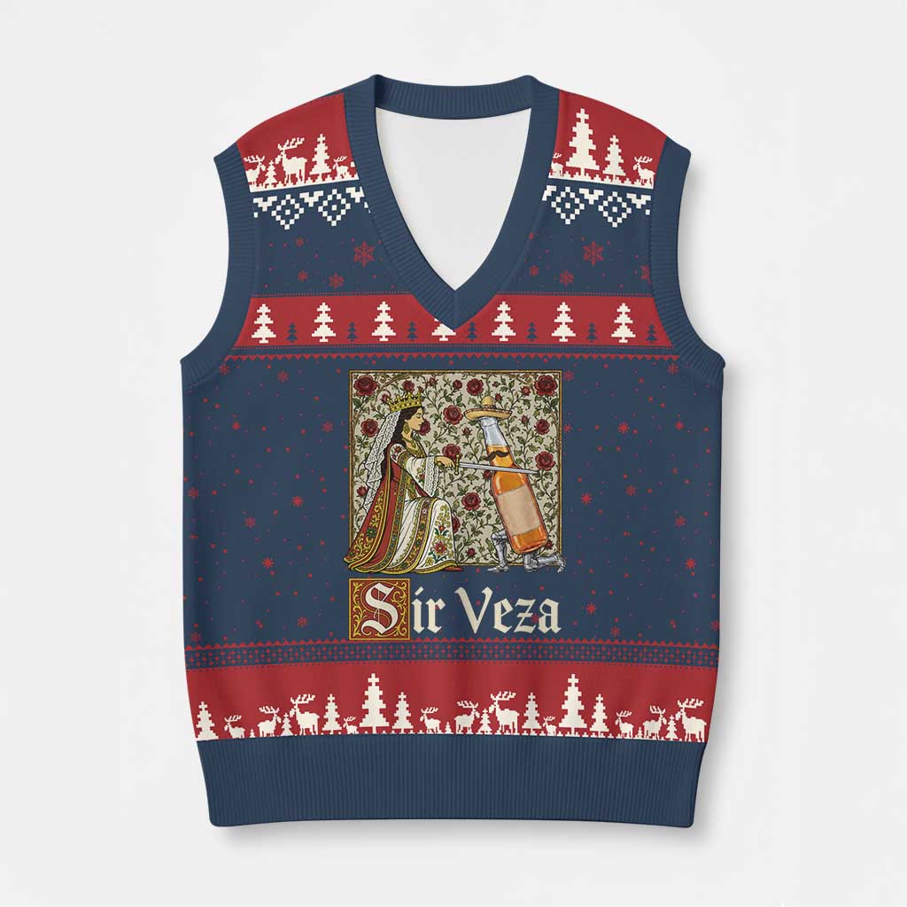 Sir Veza Beer Medieval Knight Pun Sombrero Cinco De Mayo V-Neck Knit Sweater Vest TS11 Navy Red Print Your Wear