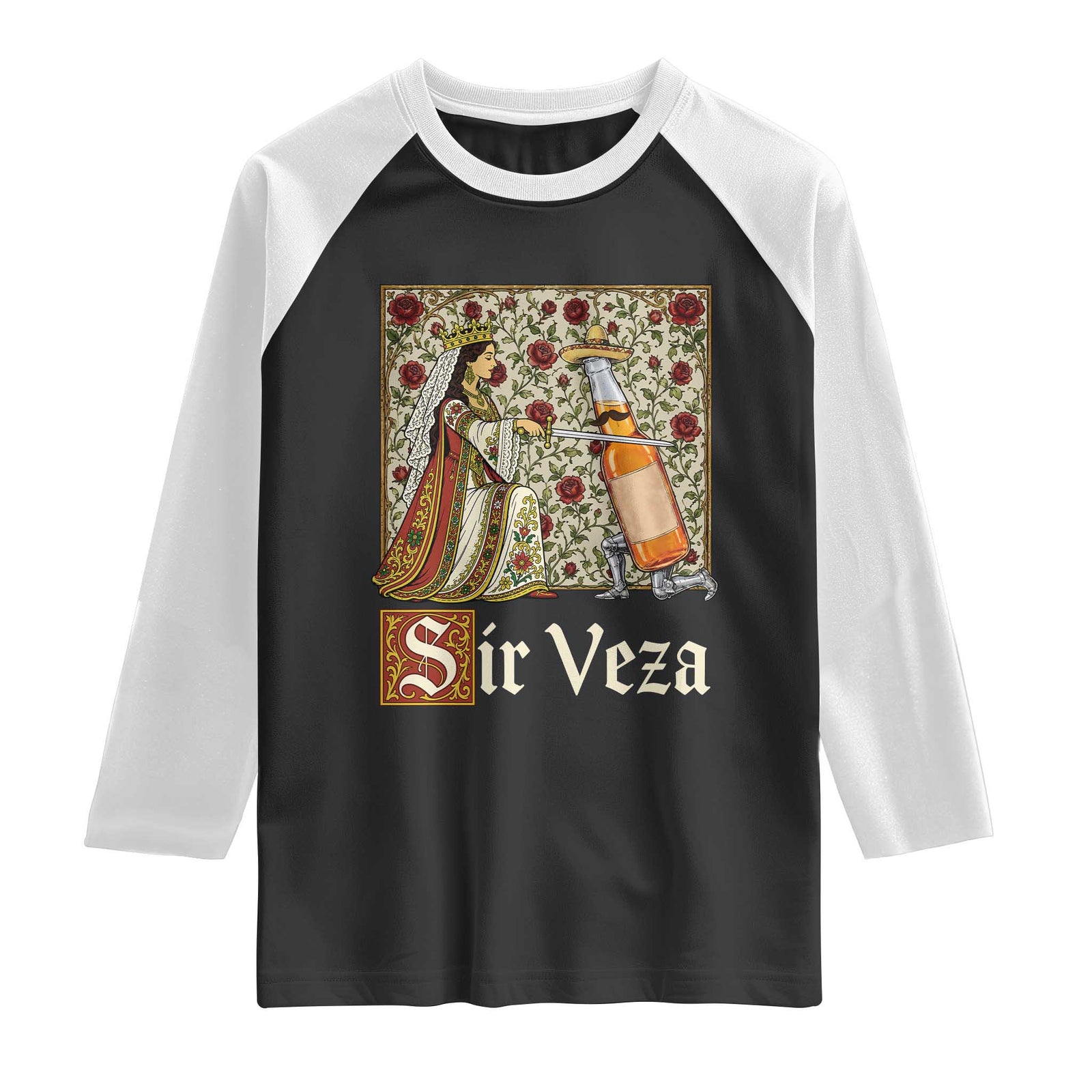 Sir Veza Beer Medieval Knight Pun Sombrero Cinco De Mayo Raglan Shirt TS11 Black White Print Your Wear