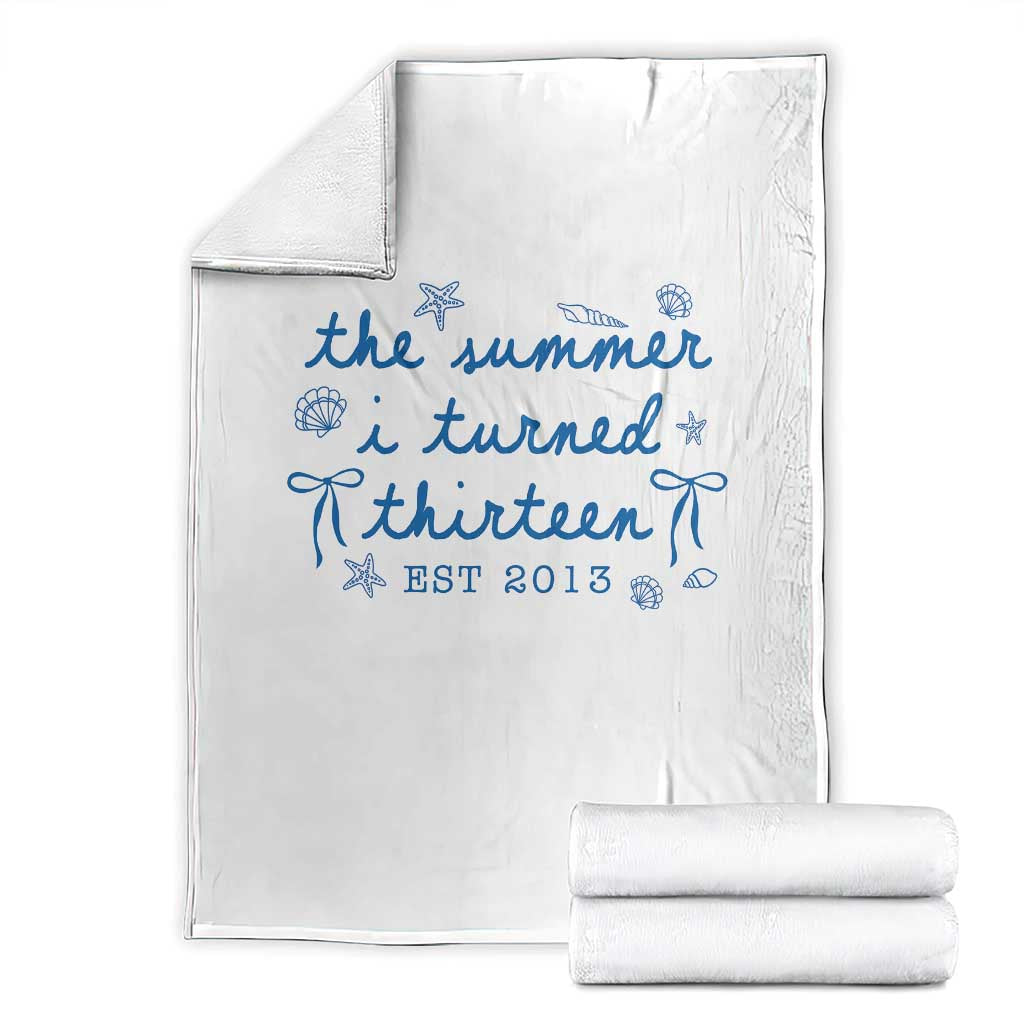 The Summer I Turned Thirteen Funny 13th Birthday Est 2013 Throw Blanket Summer Coastal Birthday Seashell Bow TS11 White Print Your Wear