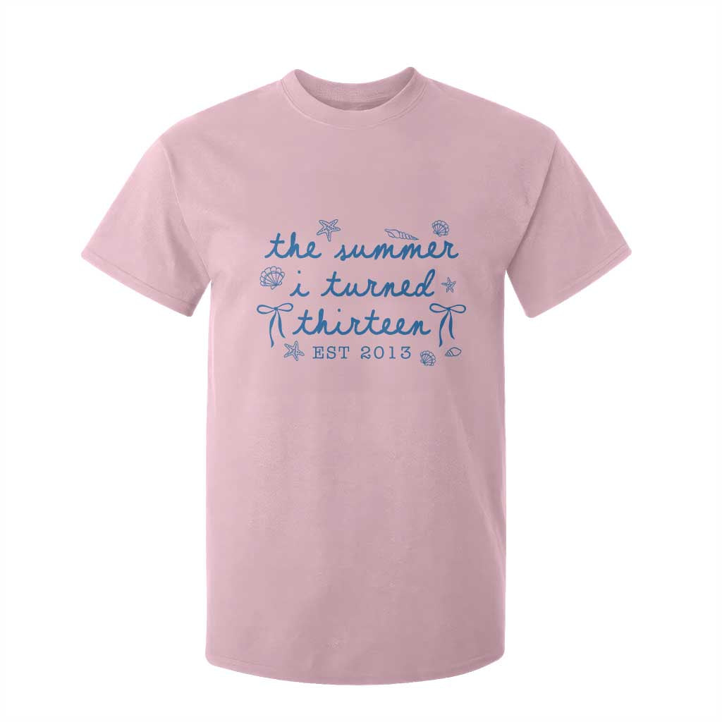 The Summer I Turned Thirteen Funny 13th Birthday Est 2013 T Shirt For Kid Summer Coastal Birthday Seashell Bow
