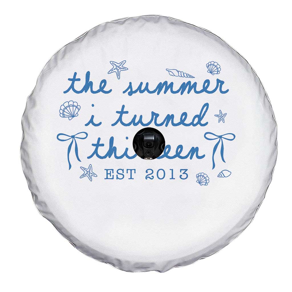The Summer I Turned Thirteen Funny 13th Birthday Est 2013 Spare Tire Cover Summer Coastal Birthday Seashell Bow