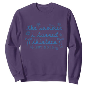 The Summer I Turned Thirteen Funny 13th Birthday Est 2013 Sweatshirt Summer Coastal Birthday Seashell Bow