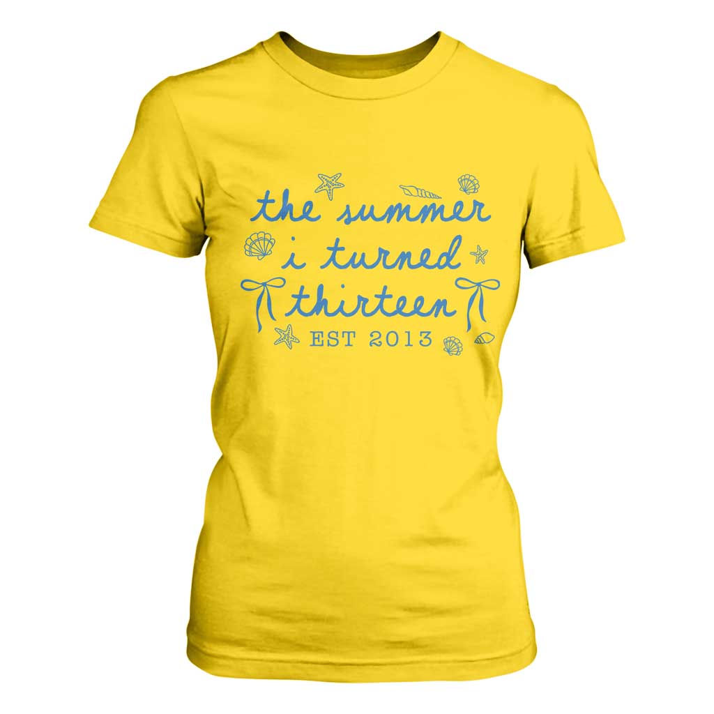 The Summer I Turned Thirteen Funny 13th Birthday Est 2013 T Shirt For Women Summer Coastal Birthday Seashell Bow