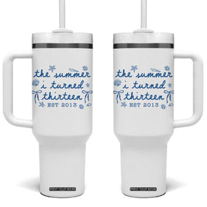 The Summer I Turned Thirteen Funny 13th Birthday Est 2013 Tumbler With Handle Summer Coastal Birthday Seashell Bow