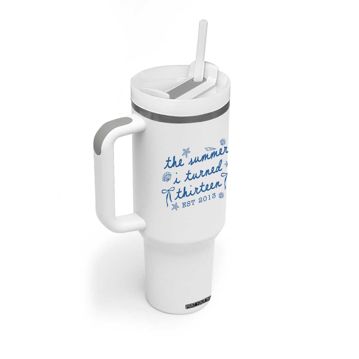 The Summer I Turned Thirteen Funny 13th Birthday Est 2013 Tumbler With Handle Summer Coastal Birthday Seashell Bow
