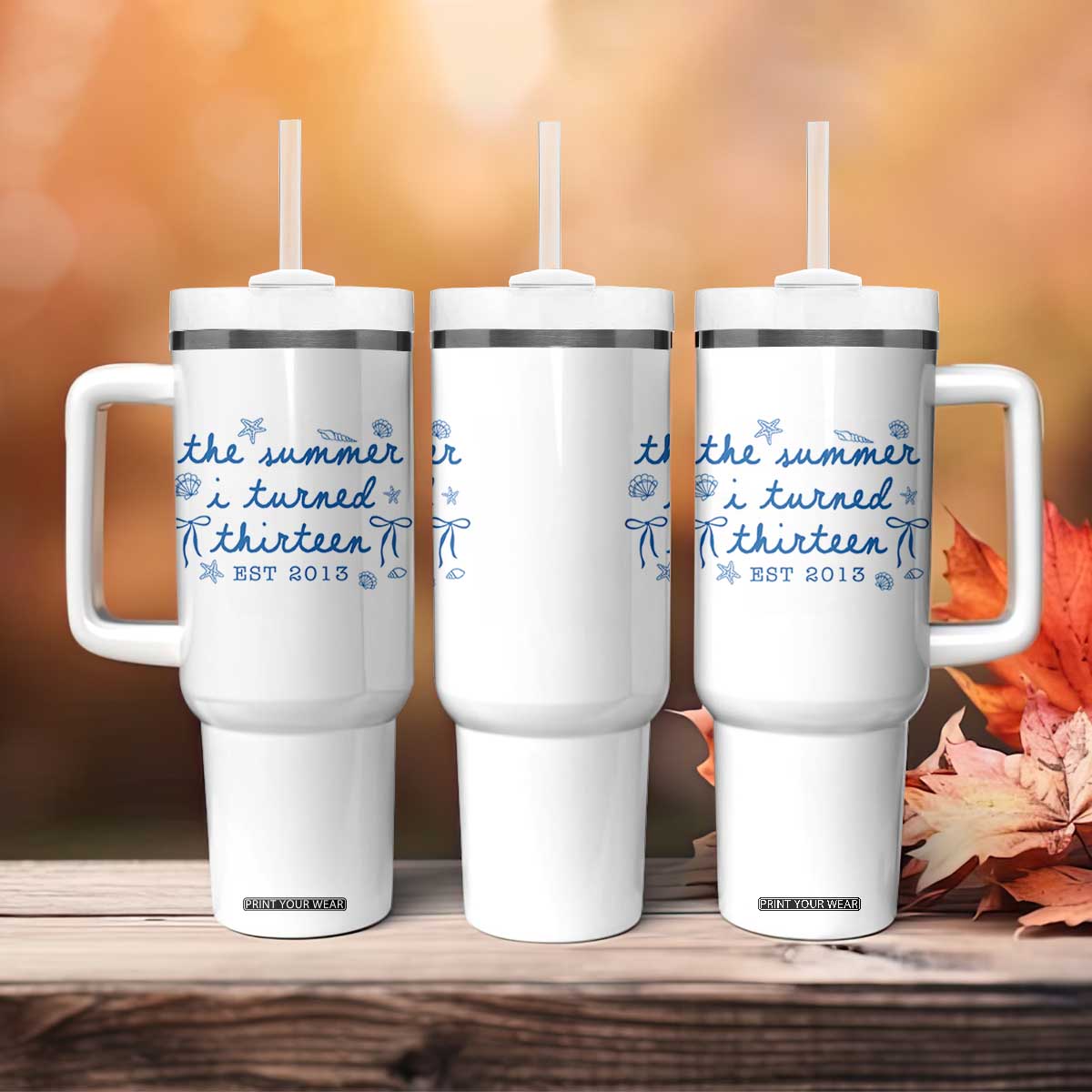 The Summer I Turned Thirteen Funny 13th Birthday Est 2013 Tumbler With Handle Summer Coastal Birthday Seashell Bow