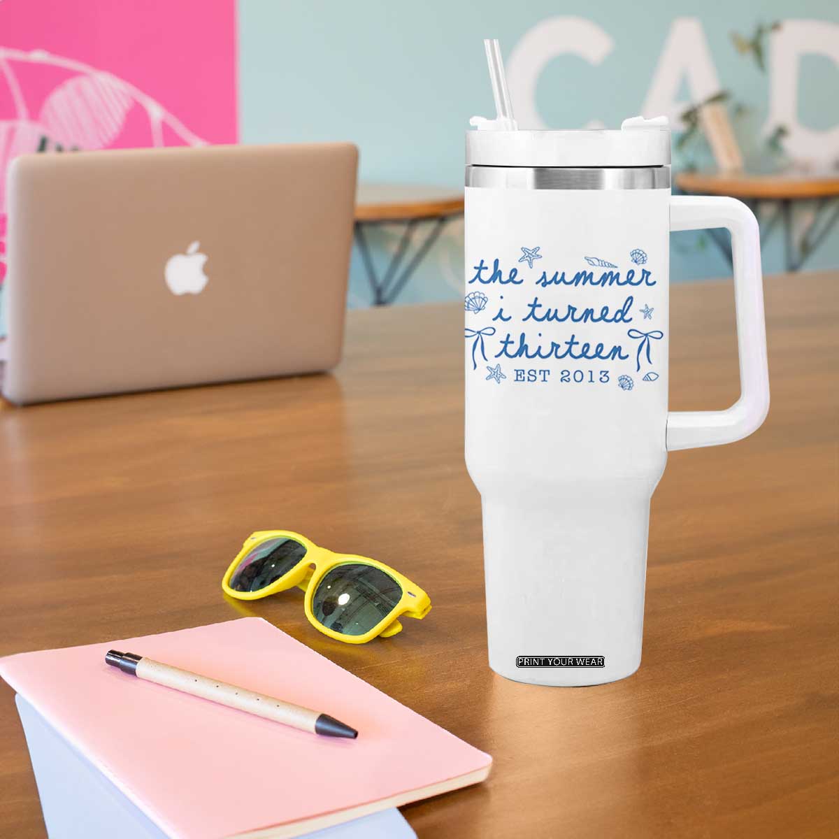 The Summer I Turned Thirteen Funny 13th Birthday Est 2013 Tumbler With Handle Summer Coastal Birthday Seashell Bow