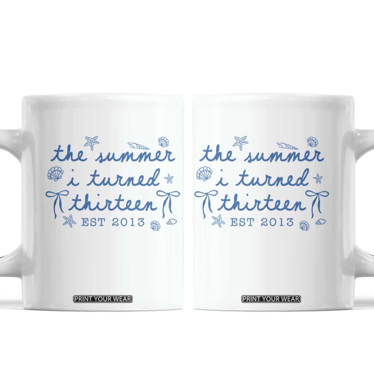 The Summer I Turned Thirteen Funny 13th Birthday Est 2013 Coffee Mug Summer Coastal Birthday Seashell Bow