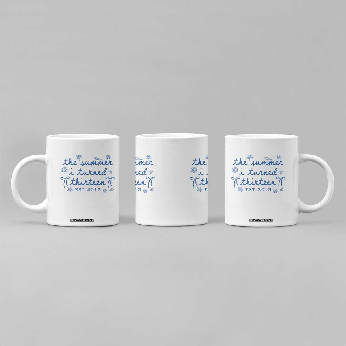 The Summer I Turned Thirteen Funny 13th Birthday Est 2013 Coffee Mug Summer Coastal Birthday Seashell Bow