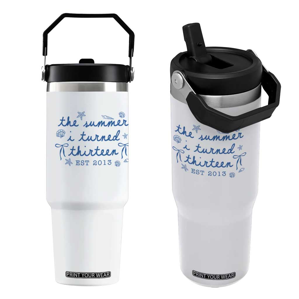 The Summer I Turned Thirteen Funny 13th Birthday Est 2013 Flip Straw Tumbler Summer Coastal Birthday Seashell Bow TS11 One Size: 30 oz White Print Your Wear
