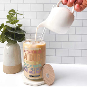 Funny Dog Lover Glass Can Handle Every Stressful Situation Like A Dog Retro Pet Owner Joke