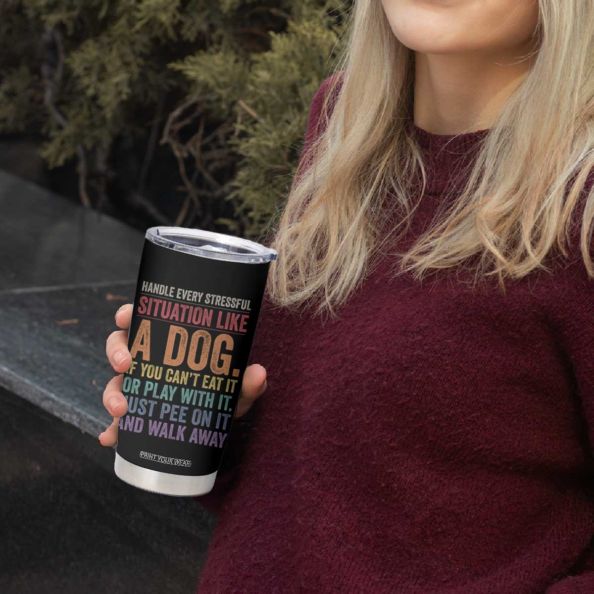 Funny Dog Lover Tumbler Cup Handle Every Stressful Situation Like A Dog Retro Pet Owner Joke
