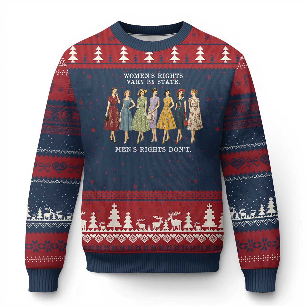 Women's Rights Vary By State Men's Rights Don't Feminist Ugly Christmas Sweater TS11 Navy Red Print Your Wear