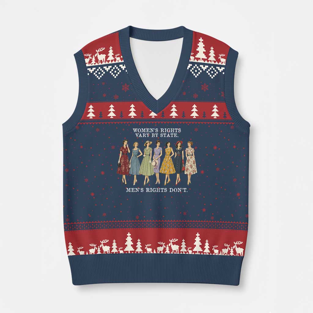 Women's Rights Vary By State Men's Rights Don't Feminist V-Neck Knit Sweater Vest TS11 Navy Red Print Your Wear