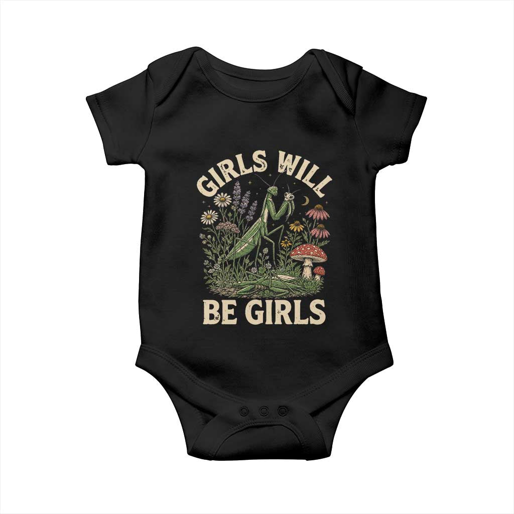 Girls Will Be Will Girls Praying Mantis Feminist Entomologist Baby Onesie TS11 Black Print Your Wear