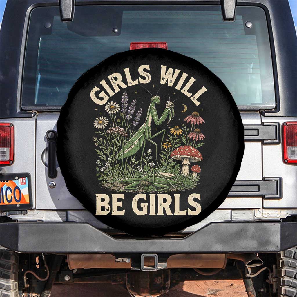 Girls Will Be Will Girls Praying Mantis Feminist Entomologist Spare Tire Cover TS11 No hole Black Print Your Wear