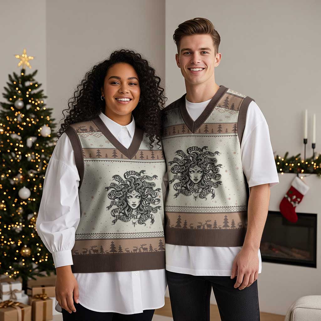 Feminist Medusa Power Snake Wisdom Equality Goth V-Neck Knit Sweater Vest