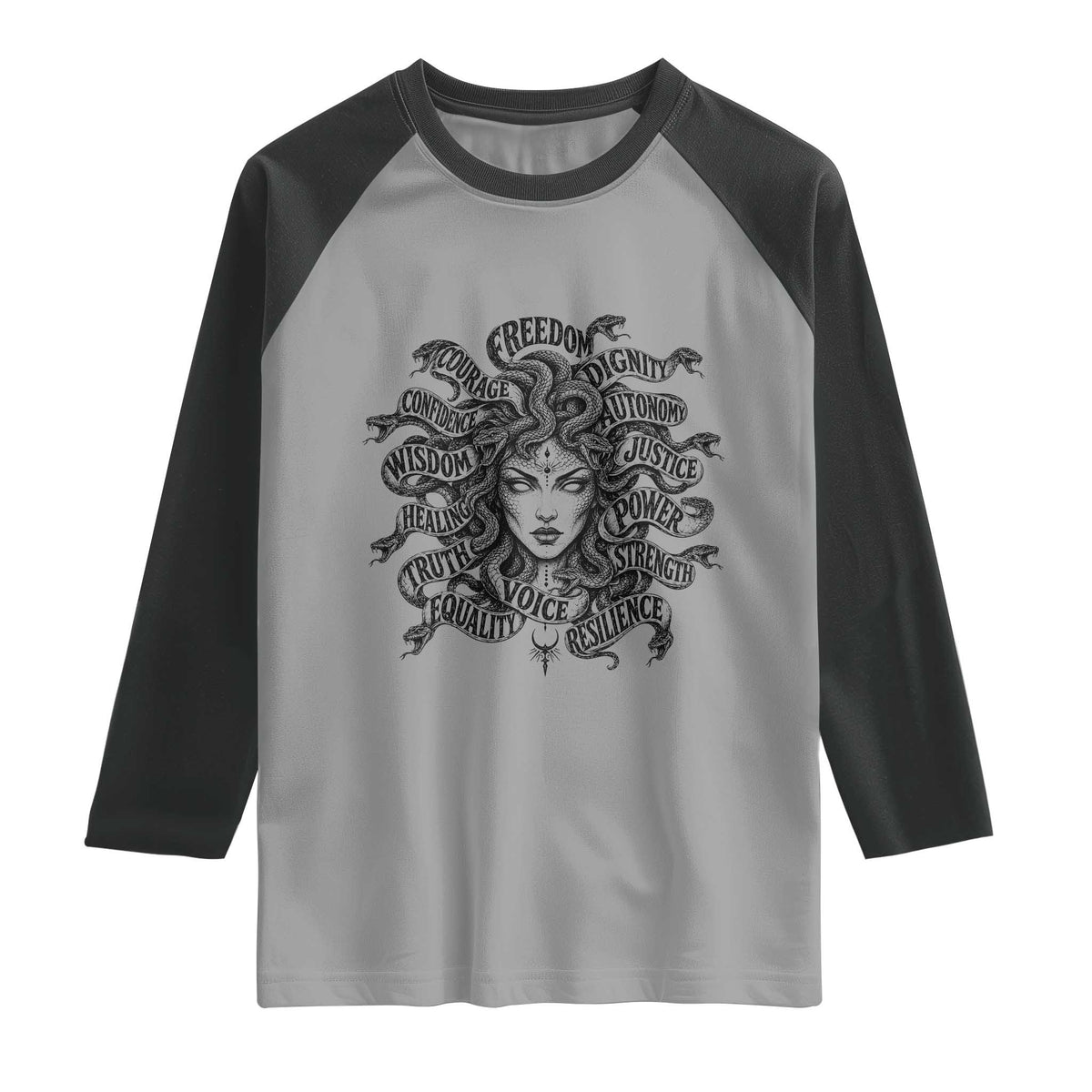 Feminist Medusa Power Snake Wisdom Equality Goth Raglan Shirt