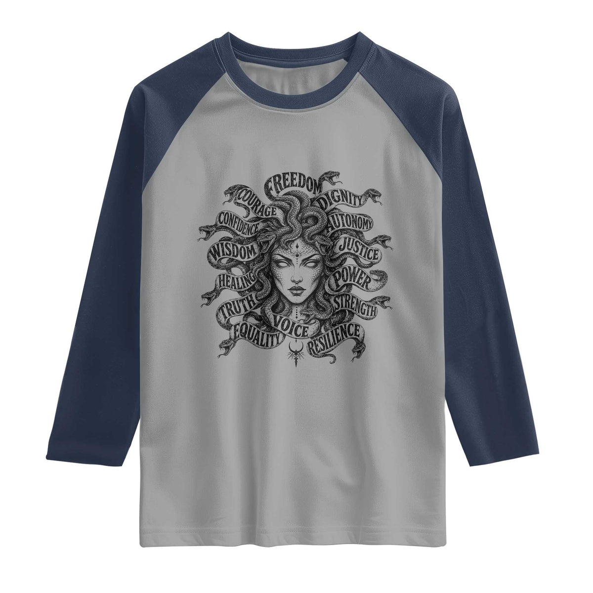 Feminist Medusa Power Snake Wisdom Equality Goth Raglan Shirt