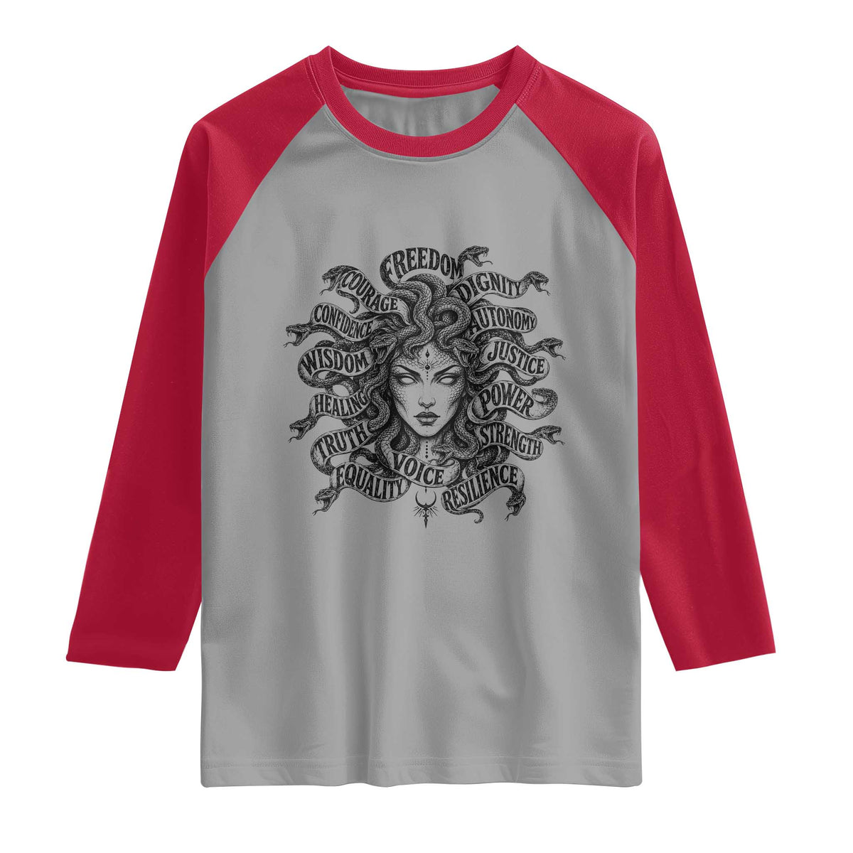 Feminist Medusa Power Snake Wisdom Equality Goth Raglan Shirt