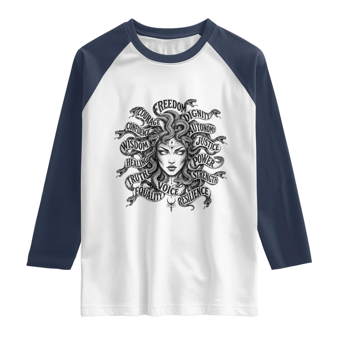 Feminist Medusa Power Snake Wisdom Equality Goth Raglan Shirt