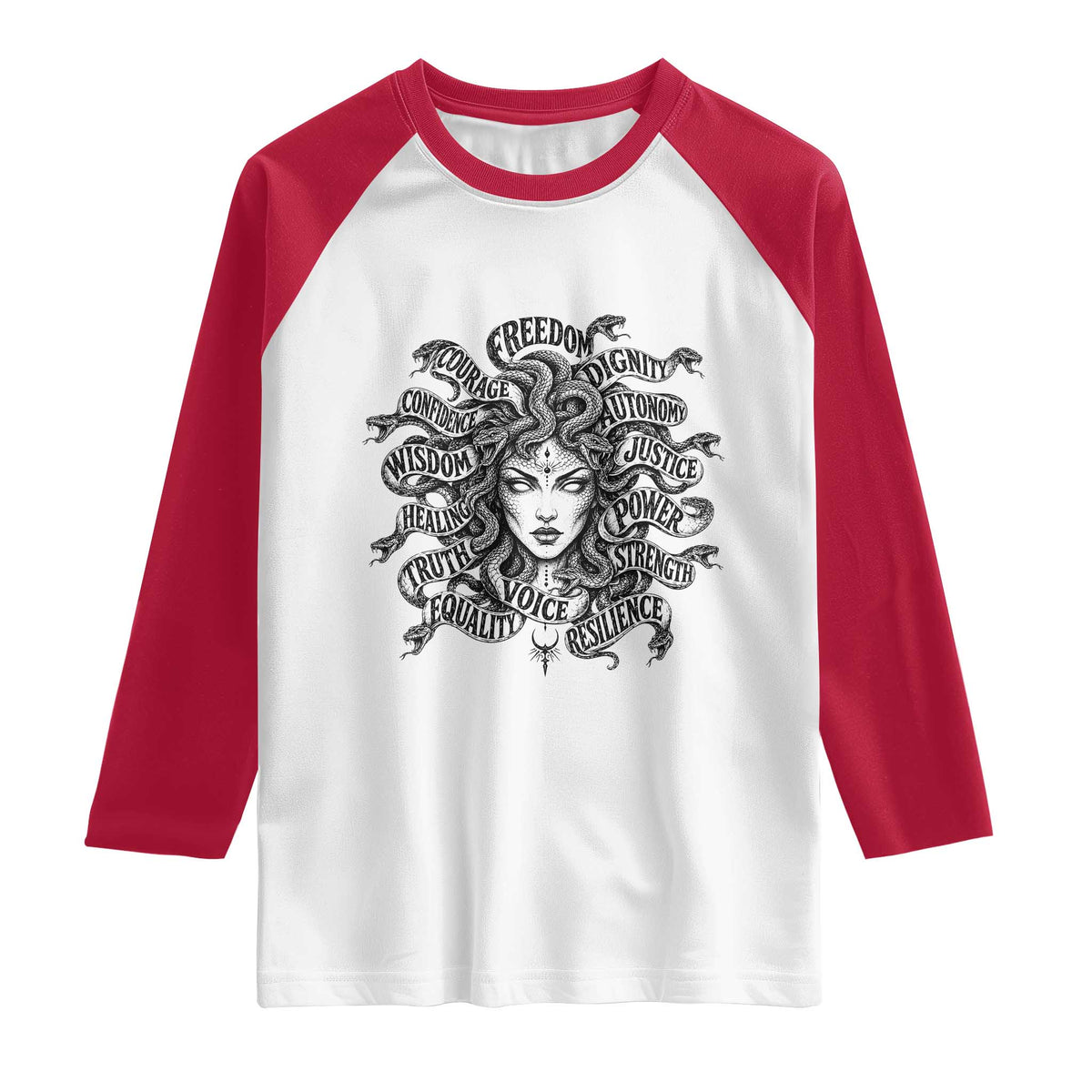 Feminist Medusa Power Snake Wisdom Equality Goth Raglan Shirt