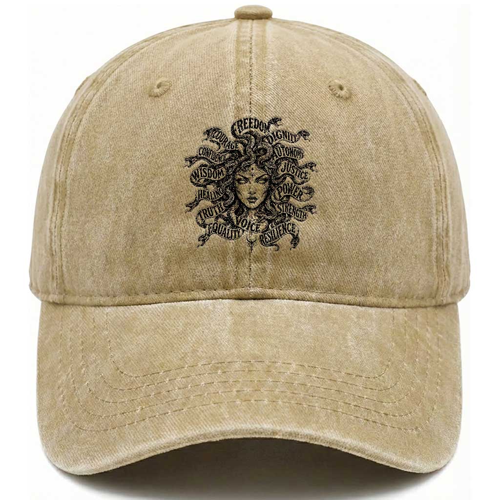 Feminist Medusa Power Snake Wisdom Equality Goth Washed Cotton Baseball Cap