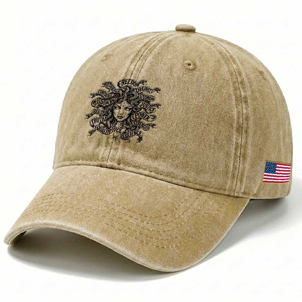 Feminist Medusa Power Snake Wisdom Equality Goth Washed Cotton Baseball Cap
