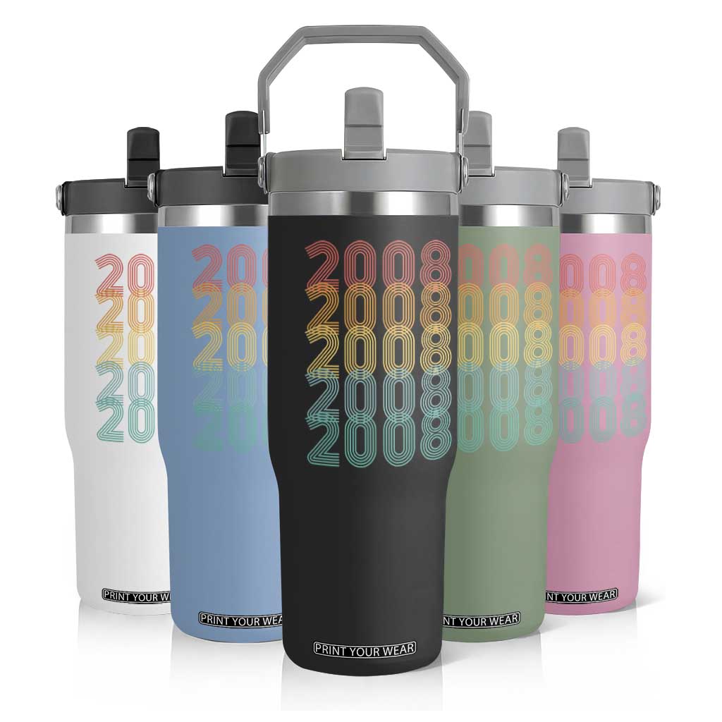 18th Birthday Flip Straw Tumbler Vintage 2008 Retro 18 Years Old Birthday
