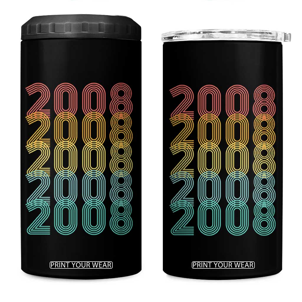 18th Birthday 4 in 1 Can Cooler Tumbler Vintage 2008 Retro 18 Years Old Birthday TS11 One Size: 16 oz Black Print Your Wear
