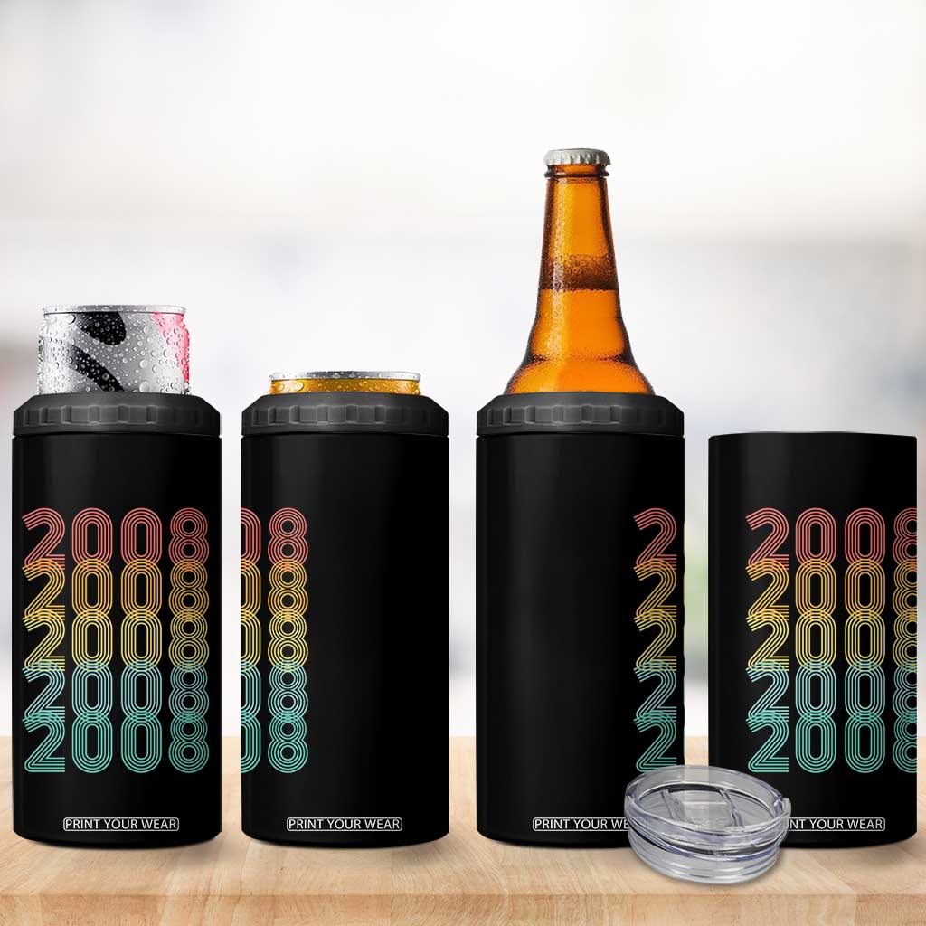 18th Birthday 4 in 1 Can Cooler Tumbler Vintage 2008 Retro 18 Years Old Birthday
