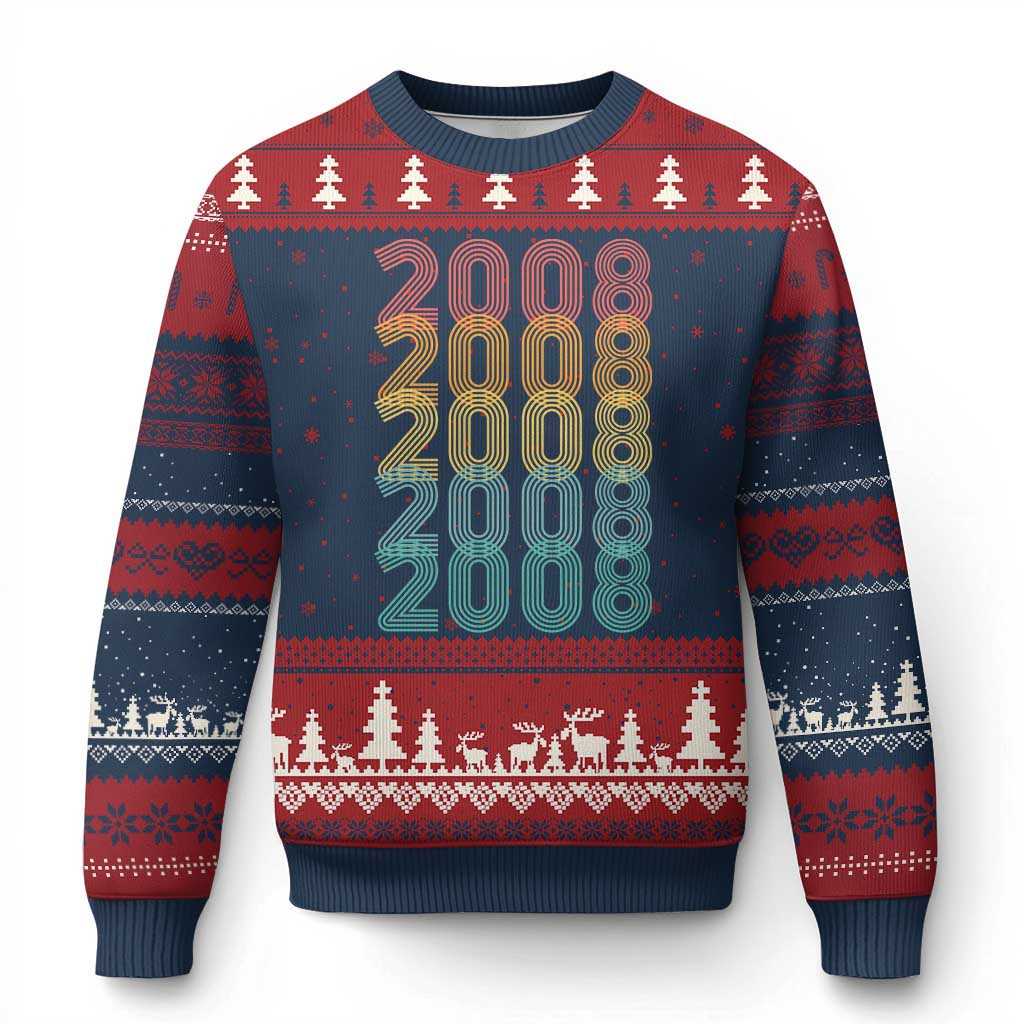 18th Birthday Ugly Christmas Sweater Vintage 2008 Retro 18 Years Old Birthday TS11 Navy Red Print Your Wear